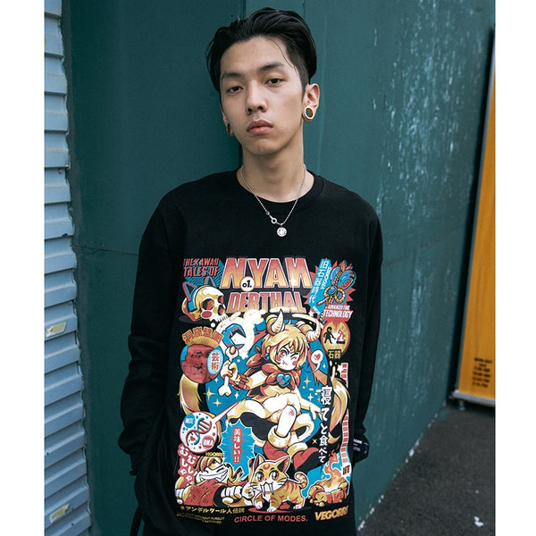Men Hip Hop T Shirt Funny Anime Girl Japanese Harajuku Streetwear Tshirt Long Sleeve Tops Tees Cotton Loose Cartoon T-Shirts | Vimost Shop.