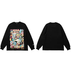 Men Hip Hop T Shirt Funny Anime Girl Japanese Harajuku Streetwear Tshirt Long Sleeve Tops Tees Cotton Loose Cartoon T-Shirts