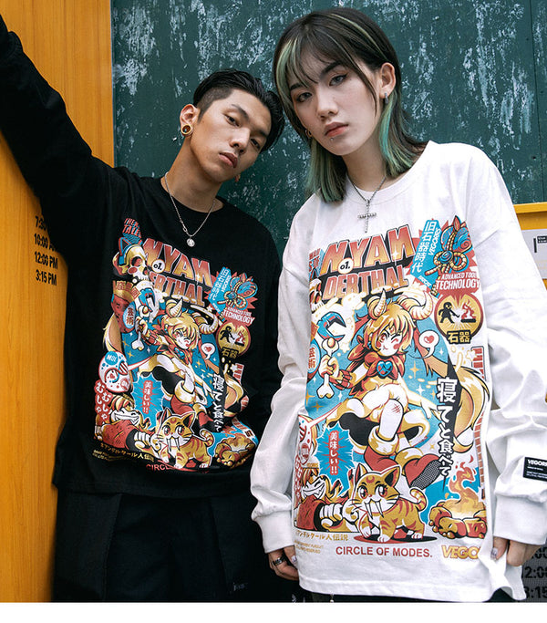 Men Hip Hop T Shirt Funny Anime Girl Japanese Harajuku Streetwear Tshirt Long Sleeve Tops Tees Cotton Loose Cartoon T-Shirts | Vimost Shop.