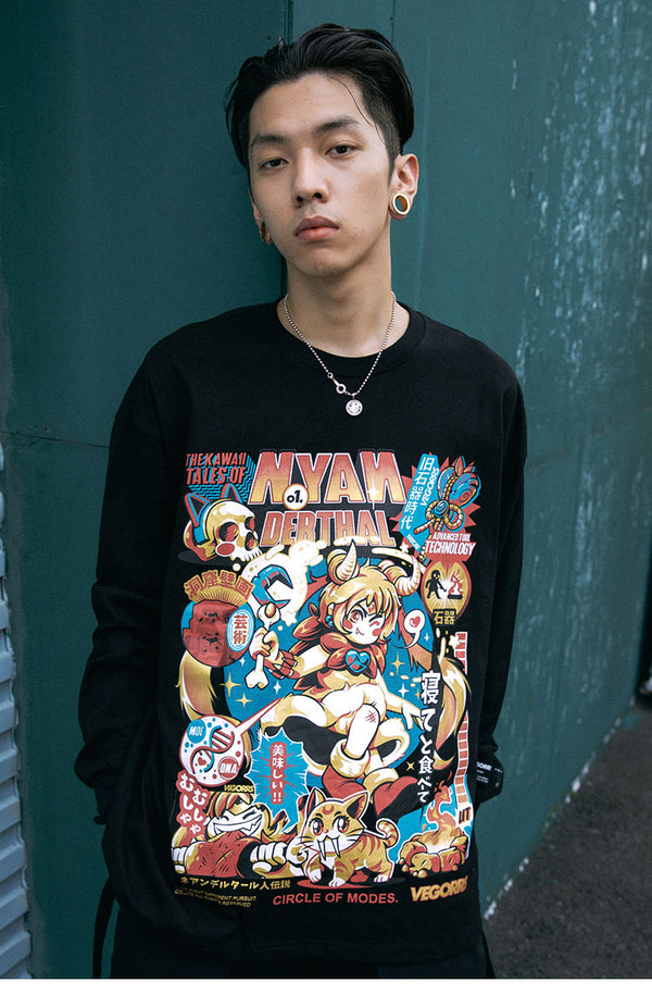 Men Hip Hop T Shirt Funny Anime Girl Japanese Harajuku Streetwear Tshirt Long Sleeve Tops Tees Cotton Loose Cartoon T-Shirts | Vimost Shop.