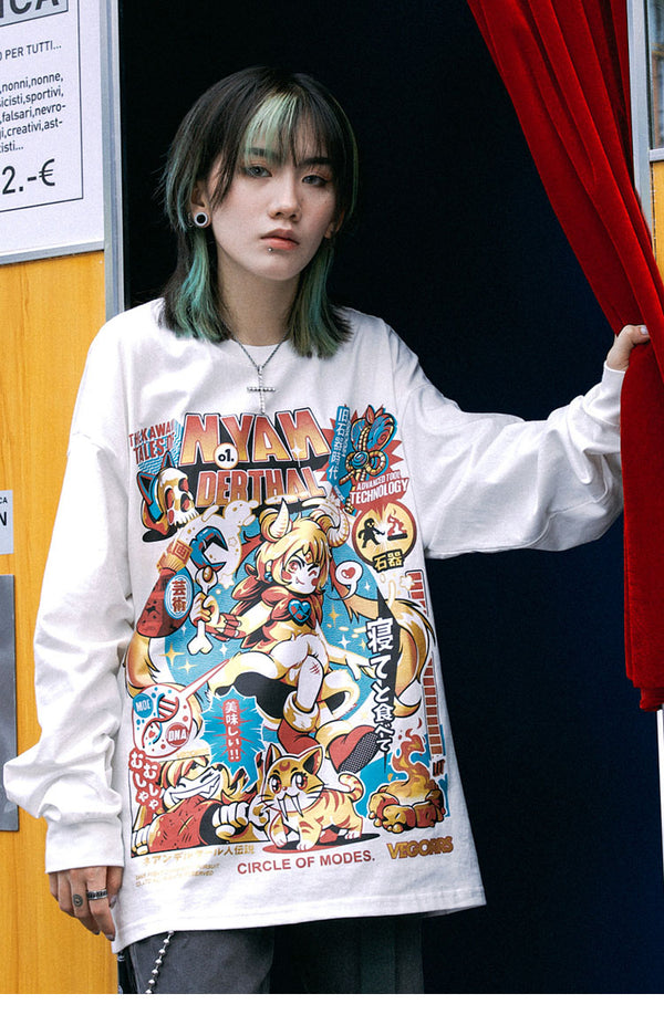 Men Hip Hop T Shirt Funny Anime Girl Japanese Harajuku Streetwear Tshirt Long Sleeve Tops Tees Cotton Loose Cartoon T-Shirts | Vimost Shop.
