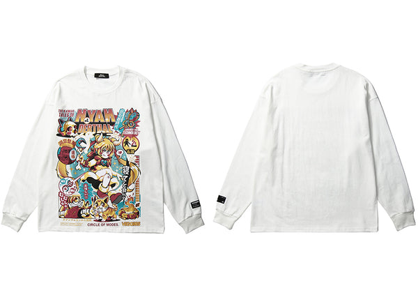 Men Hip Hop T Shirt Funny Anime Girl Japanese Harajuku Streetwear Tshirt Long Sleeve Tops Tees Cotton Loose Cartoon T-Shirts | Vimost Shop.