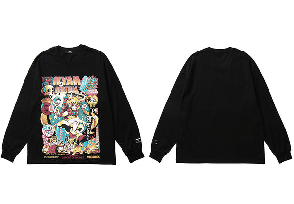 Men Hip Hop T Shirt Funny Anime Girl Japanese Harajuku Streetwear Tshirt Long Sleeve Tops Tees Cotton Loose Cartoon T-Shirts | Vimost Shop.