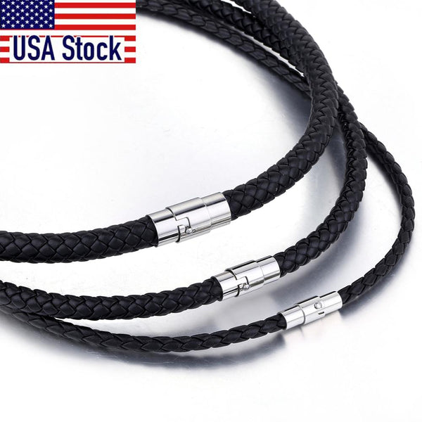 Men's Leather Choker Brown Black Braided Rope Chain Necklace For Men Boys Stainless Steel Clasp Male Jewelry Dropshipping UNM09A | Vimost Shop.