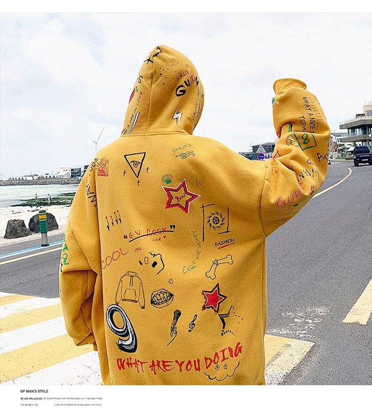 Men's Winter Hoodies Men Spring Anime Graffiti Sweatshirt Male Hip Hop Harajuku Japanese Streetwear Casual Hoodie Men | Vimost Shop.