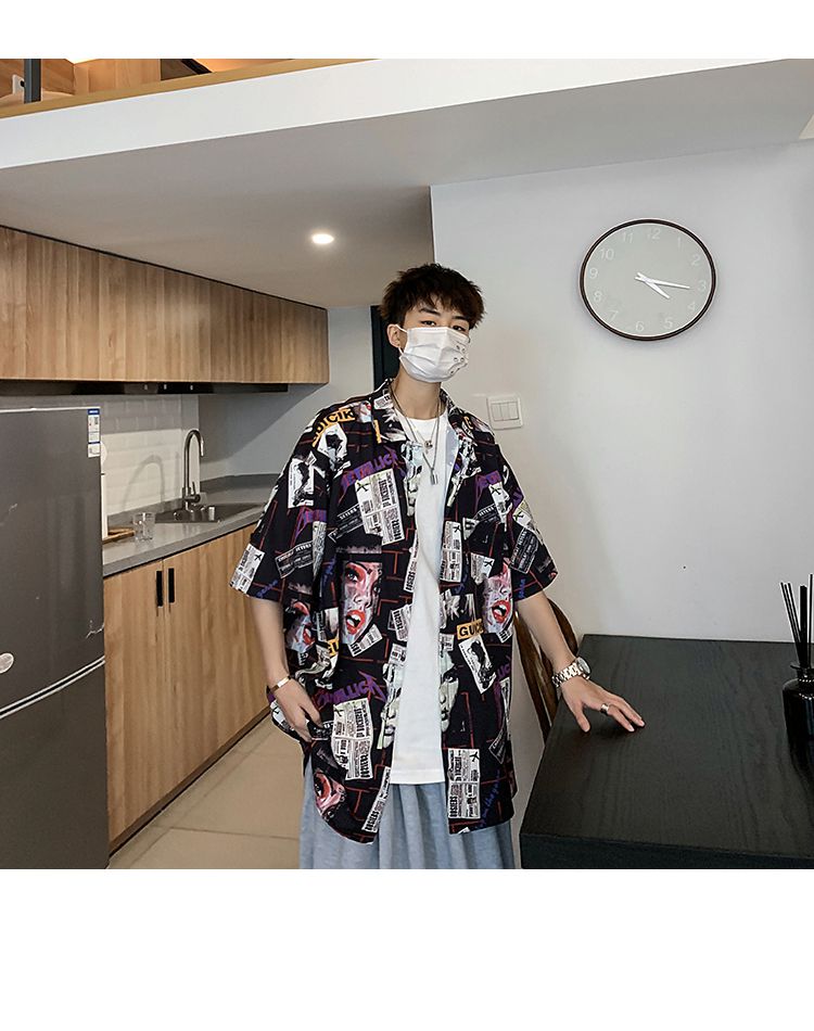 New Graffiti Pattern Mens Shirt Tops Playing Cards Printed Male Blouse Casual Half Sleeve Summer Floral Shirts | Vimost Shop.