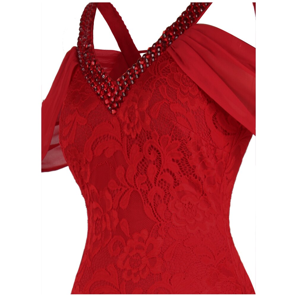 Women's Evening Dress Off Shoulder Lace Beading Crystal Maxi Elegant Bodycon Party Gwon Red | Vimost Shop.