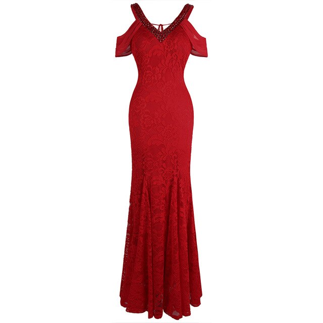 Women's Evening Dress Off Shoulder Lace Beading Crystal Maxi Elegant Bodycon Party Gwon Red | Vimost Shop.
