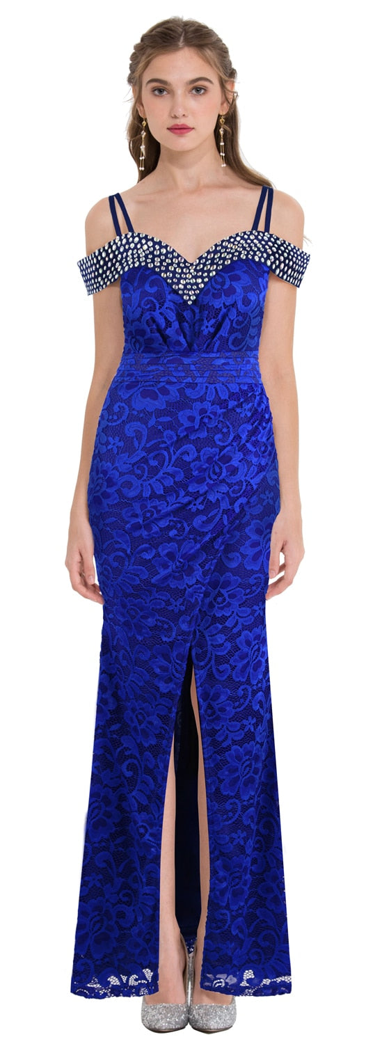 Women's Evening Dress Off Shoulder Lace Beading Crystal Maxi Elegant Bodycon Party Gwon Red | Vimost Shop.