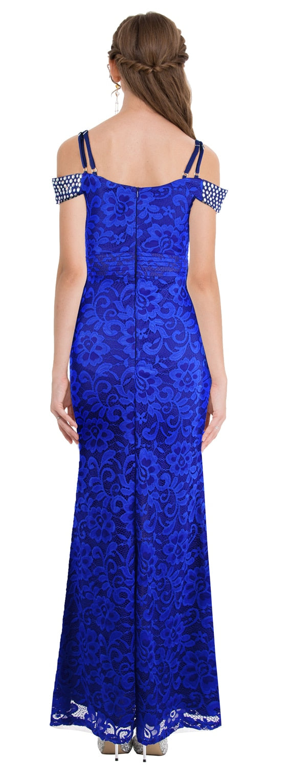 Women's Evening Dress Off Shoulder Lace Beading Crystal Maxi Elegant Bodycon Party Gwon Red | Vimost Shop.