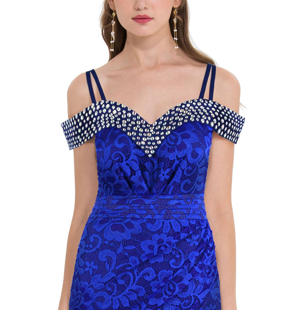 Women's Evening Dress Off Shoulder Lace Beading Crystal Maxi Elegant Bodycon Party Gwon Red | Vimost Shop.