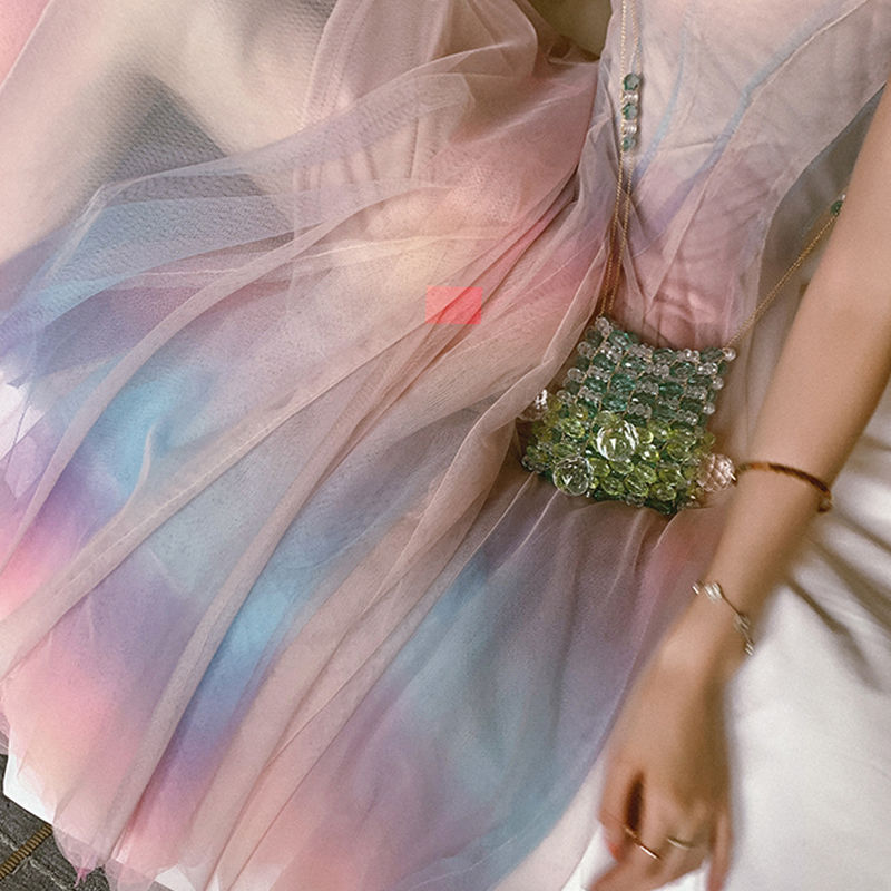 Rainbow mesh suspender dress female high waist was thin net red with the same temperament gradient color fairy DRESS | Vimost Shop.