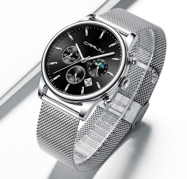 Top Luxury Men Multifunction Watches Waterproof Business Casual Quartz Date Wrist Watch Male Mesh Strap Clock | Vimost Shop.