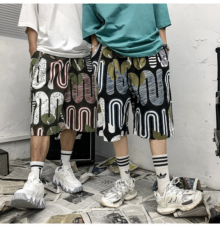 Men's Shorts Harajuku Colorful Graphic Summer Bermuda Beach Baggy | Vimost Shop.