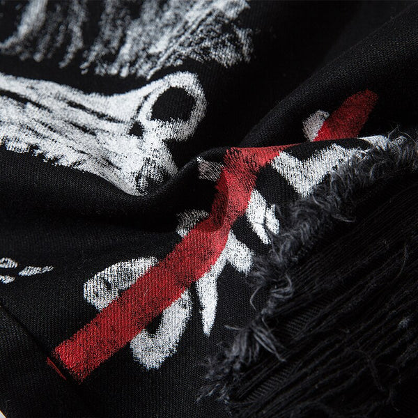 Men Jeans Hip Hop Graffiti Skull Letter Print Denim Pants Skinny Hole High Street | Vimost Shop.