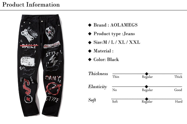 Men Jeans Hip Hop Graffiti Skull Letter Print Denim Pants Skinny Hole High Street | Vimost Shop.