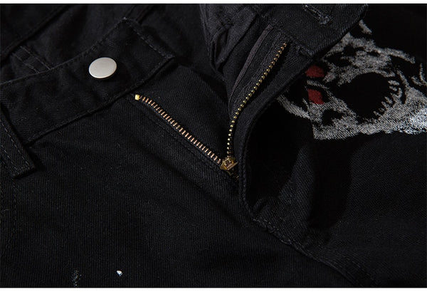 Men Jeans Hip Hop Graffiti Skull Letter Print Denim Pants Skinny Hole High Street | Vimost Shop.
