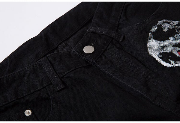 Men Jeans Hip Hop Graffiti Skull Letter Print Denim Pants Skinny Hole High Street | Vimost Shop.