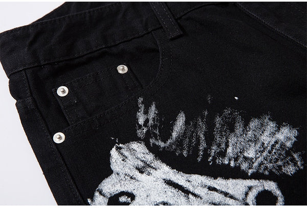 Men Jeans Hip Hop Graffiti Skull Letter Print Denim Pants Skinny Hole High Street | Vimost Shop.