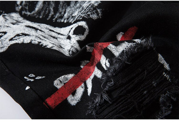 Men Jeans Hip Hop Graffiti Skull Letter Print Denim Pants Skinny Hole High Street | Vimost Shop.