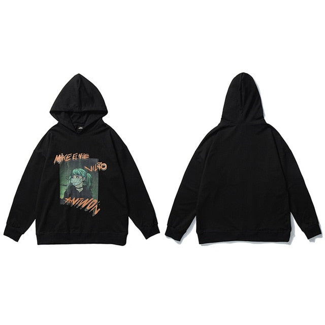 Hip Hop Hoodie Sweatshirt Men Harajuku Japanese Anime Hoodie Streetwear Cartoon Girl Green Hair Hooded Pullover Autumn | Vimost Shop.