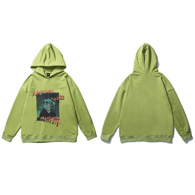 Hip Hop Hoodie Sweatshirt Men Harajuku Japanese Anime Hoodie Streetwear Cartoon Girl Green Hair Hooded Pullover Autumn | Vimost Shop.