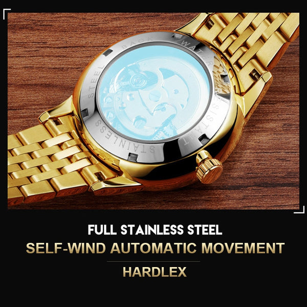 Luxury Top Brand Dragon Design Automatic Watch Men Skeleton Gold Full Stainless steel Wristwatch Mechanical Skeleton Steampunk | Vimost Shop.