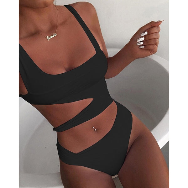 New Sexy White One Piece Swimsuit Women Cut Out Swimwear Push Up Monokini Bathing Suits Beach Wear Swimming Suit For Women | Vimost Shop.