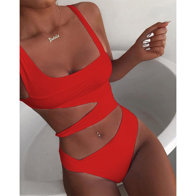 New Sexy White One Piece Swimsuit Women Cut Out Swimwear Push Up Monokini Bathing Suits Beach Wear Swimming Suit For Women | Vimost Shop.