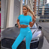 Yoga Set Sport Outfits Women Yoga clothing Seamless Short Sleeve Crop Top T-Shirt Leggings Summer Run Workout Gym Suit Sets | Vimost Shop.