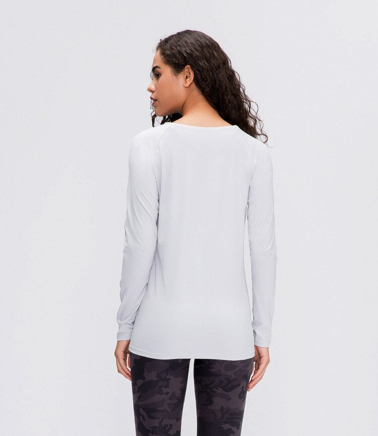 Workout Shirts for Women Nylon Spandex Yoga Long Sleeved Shirts Womens Breathable Lightweight Loose Running Sport Tops | Vimost Shop.