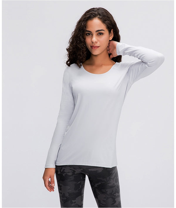 Workout Shirts for Women Nylon Spandex Yoga Long Sleeved Shirts Womens Breathable Lightweight Loose Running Sport Tops | Vimost Shop.