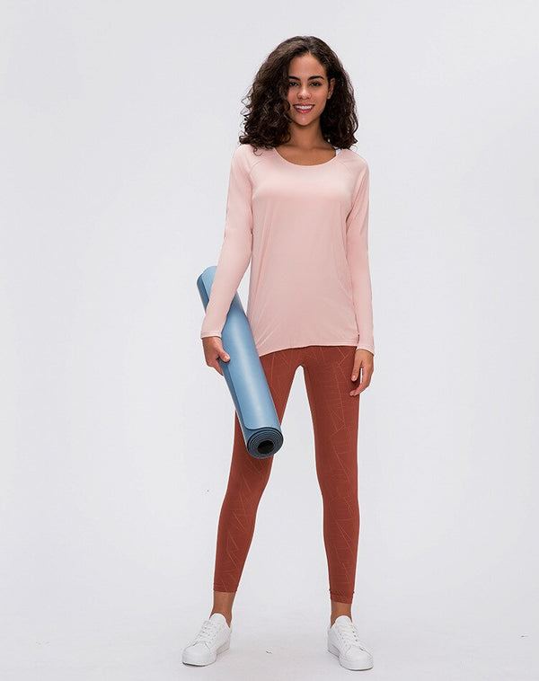 Workout Shirts for Women Nylon Spandex Yoga Long Sleeved Shirts Womens Breathable Lightweight Loose Running Sport Tops | Vimost Shop.