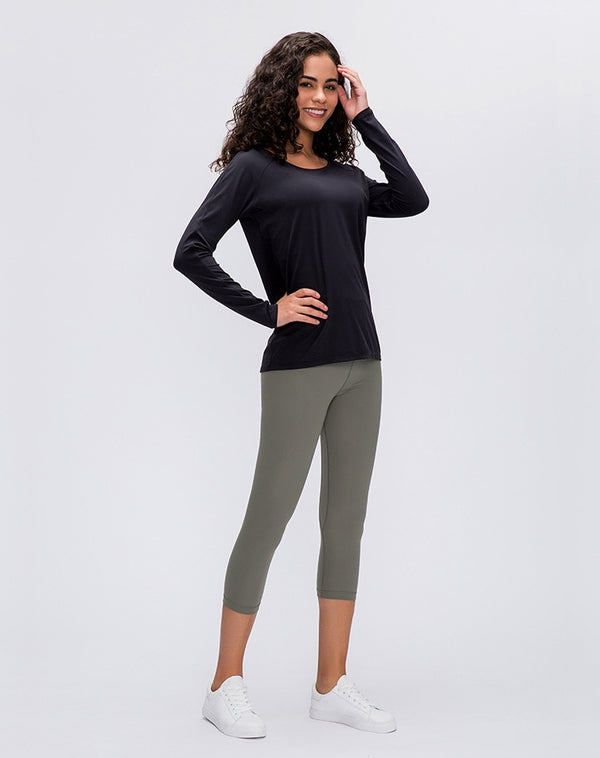 Workout Shirts for Women Nylon Spandex Yoga Long Sleeved Shirts Womens Breathable Lightweight Loose Running Sport Tops | Vimost Shop.