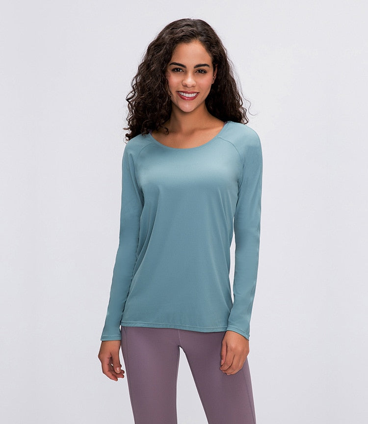 Workout Shirts for Women Nylon Spandex Yoga Long Sleeved Shirts Womens Breathable Lightweight Loose Running Sport Tops | Vimost Shop.