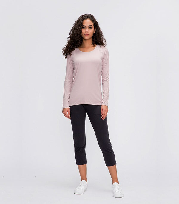 Workout Shirts for Women Nylon Spandex Yoga Long Sleeved Shirts Womens Breathable Lightweight Loose Running Sport Tops | Vimost Shop.