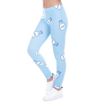 Women Legging Milk Printed Leggins for Women Trousers High Waist Blue Legins Woman Pants Stretch Leggings | Vimost Shop.