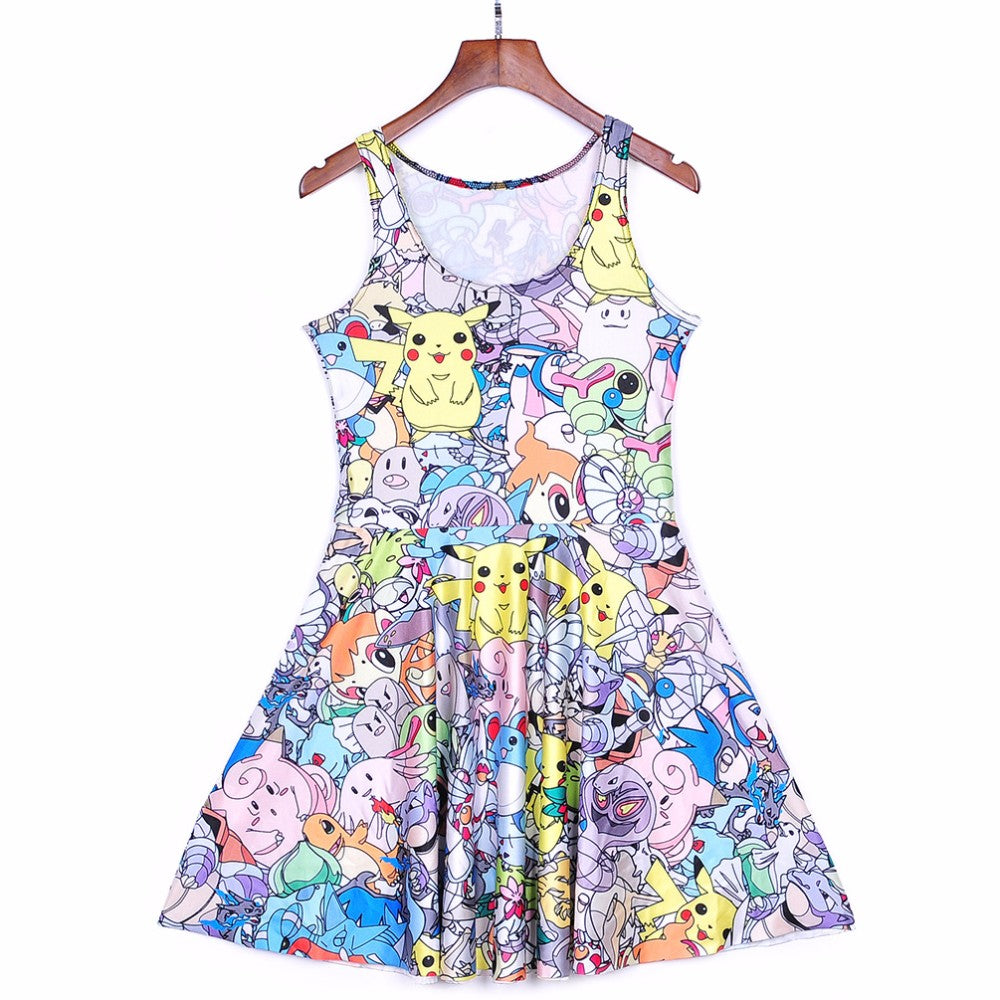 Summer Fashion New style Women Dress Lovely Pokemon Digital Printing Sleeveless Vest Dresses Drop shipping | Vimost Shop.