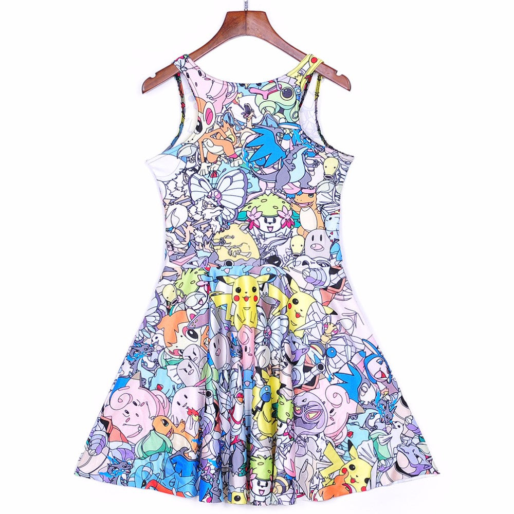 Summer Fashion New style Women Dress Lovely Pokemon Digital Printing Sleeveless Vest Dresses Drop shipping | Vimost Shop.