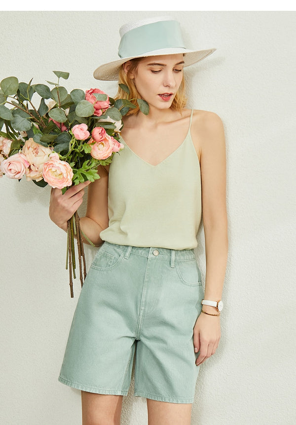 Minimalism Spring Summer Knitted Soft Solid Vest tops Women Causal Vneck sleeveless Camisole Top Women | Vimost Shop.