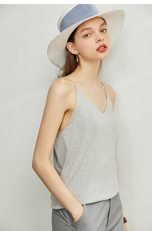 Minimalism Spring Summer Knitted Soft Solid Vest tops Women Causal Vneck sleeveless Camisole Top Women | Vimost Shop.
