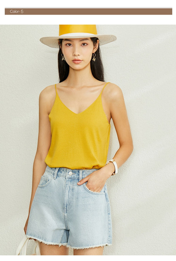 Minimalism Spring Summer Knitted Soft Solid Vest tops Women Causal Vneck sleeveless Camisole Top Women | Vimost Shop.