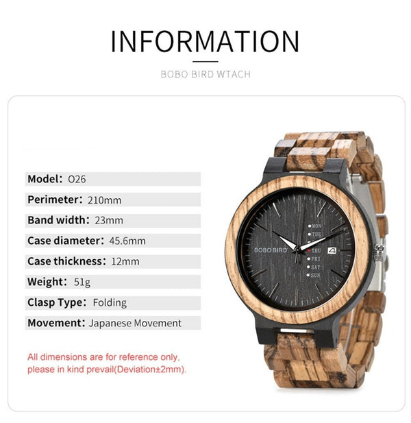 Men Wristwatches Quartz Movement Complete Calendar Wood Watch Week Display relogio masculino in Gift Box | Vimost Shop.
