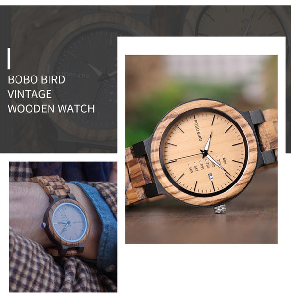 Men Wristwatches Quartz Movement Complete Calendar Wood Watch Week Display relogio masculino in Gift Box | Vimost Shop.
