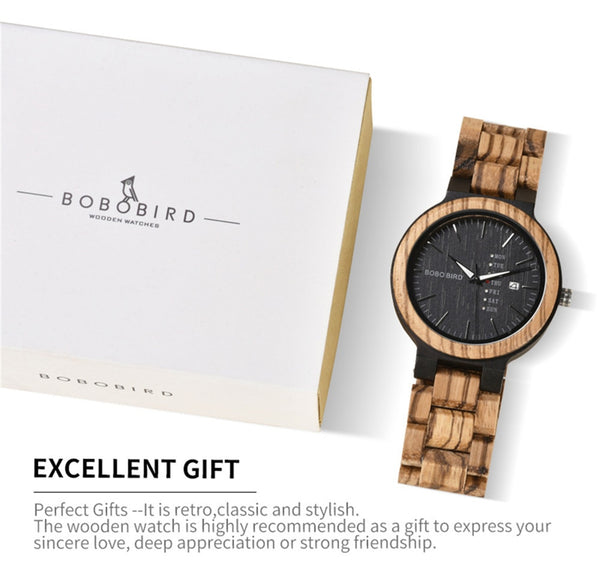 Men Wristwatches Quartz Movement Complete Calendar Wood Watch Week Display relogio masculino in Gift Box | Vimost Shop.