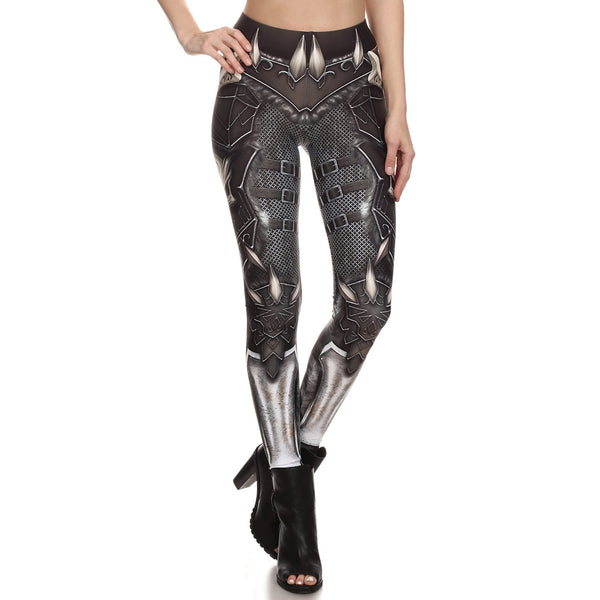 Gothic SKull Punk  Women's Leggings Pants Fantastic Armor Grey Print Ankle Workout Fitness Trousers | Vimost Shop.
