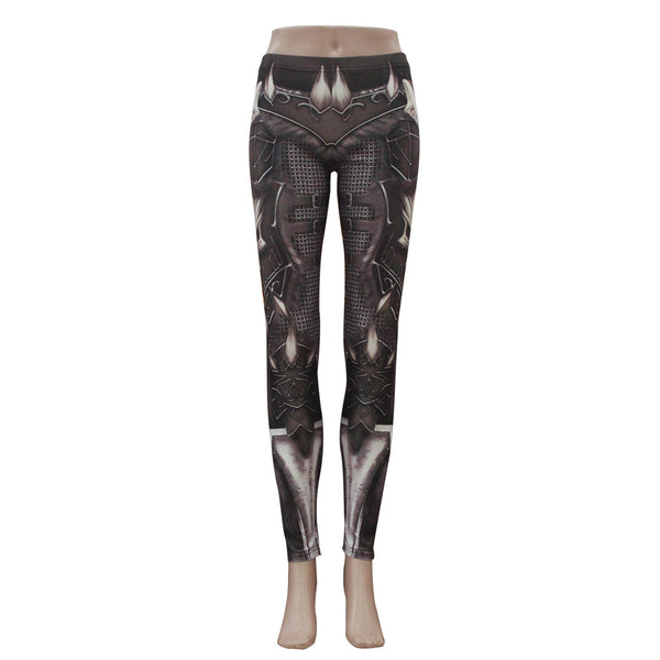 Gothic SKull Punk  Women's Leggings Pants Fantastic Armor Grey Print Ankle Workout Fitness Trousers | Vimost Shop.