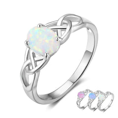 Elegant 925 Sterling Silver Braided Ring with Oval White Pink Blue Opal Stone Wedding Engagement Rings for Women