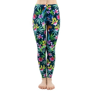 Fashion Women Trend Green Floral Leaf Flower Pattern Leggings Sexy Elasticity Fitness Slim Bottoms Workout Pants | Vimost Shop.