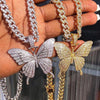Iced Out Butterfly Necklace Chain for Women Wholesale New Crystal Rhinestone Pink Gold Cuban Link Choker Necklace Party | Vimost Shop.